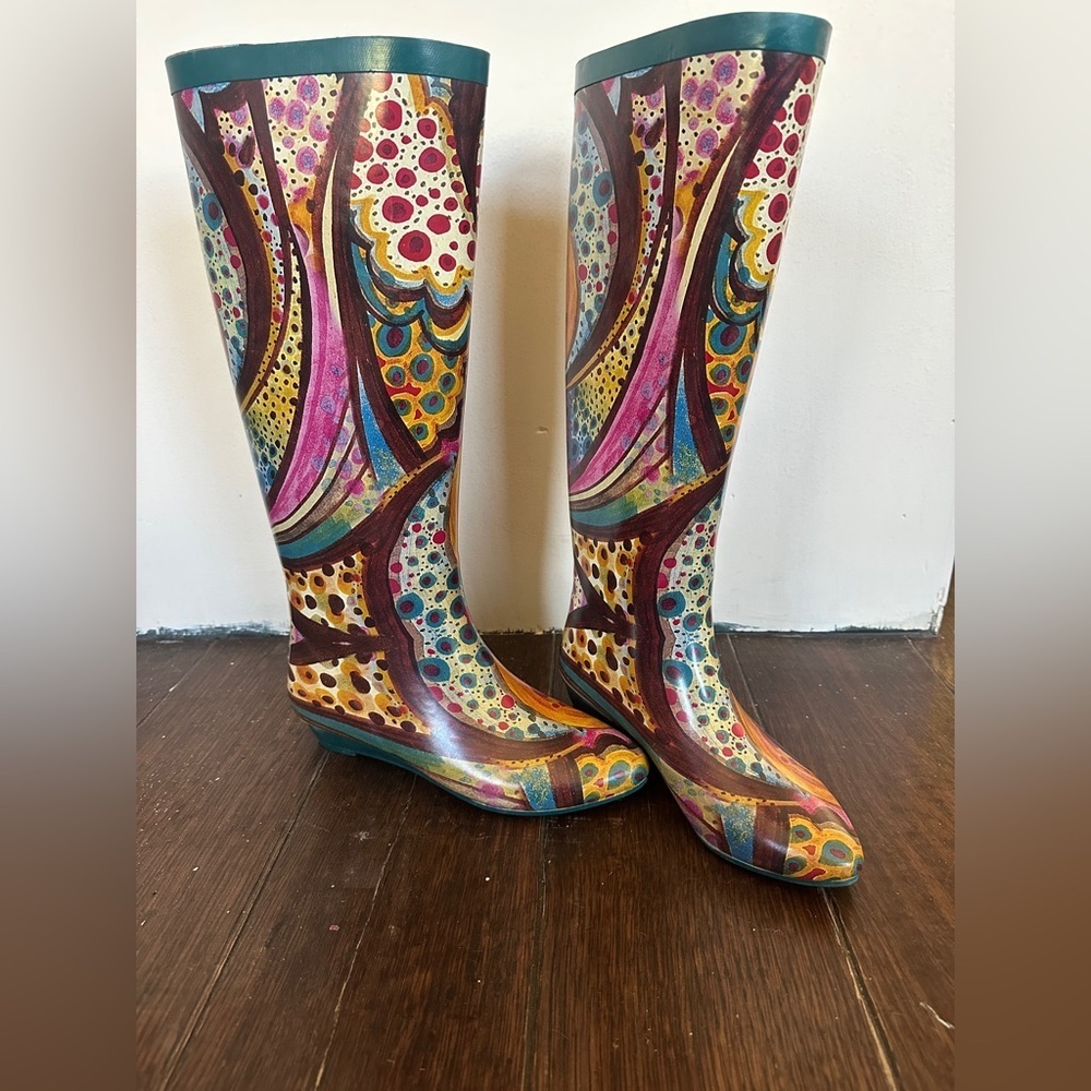 Rare Jeffery Campbell Colorful Watercolor Women's Rain Boot size 7